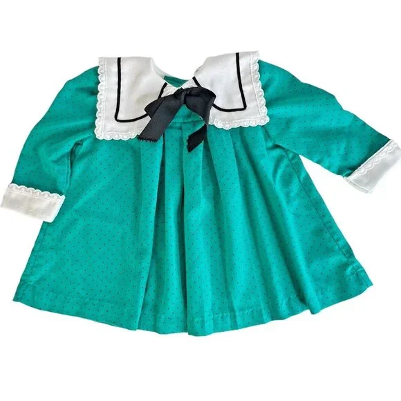 Vintage Pretty as a Picture Toddler Girl Dress 18 Month Long Sleeve Polka Dot - Picture 1 of 5